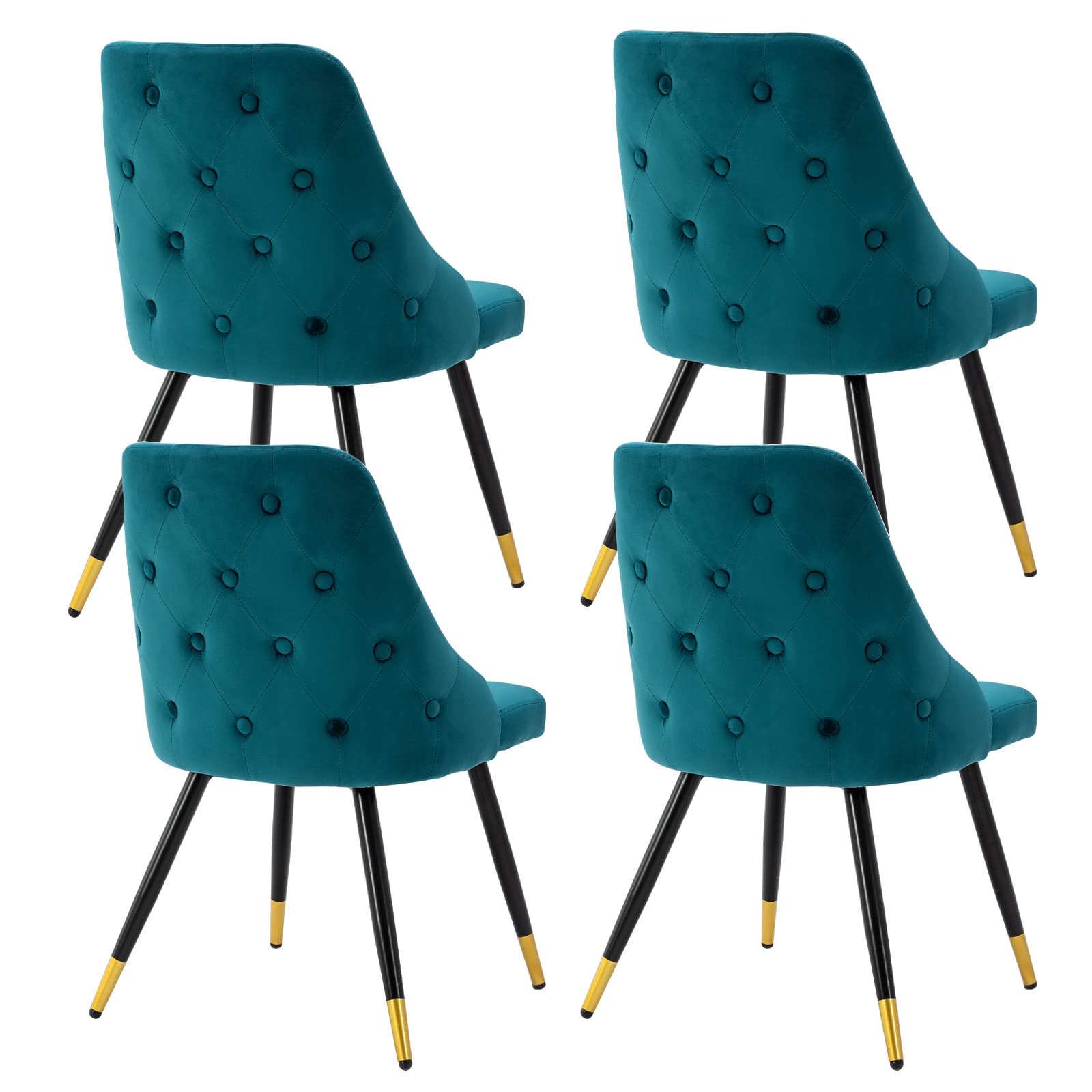 Wahson Velvet Dining Chairs Set of 4 Kitchen Leisure Chairs with Sturdy Metal Legs, Side Chairs with Button-tufted for Dining Room/Living Room, Teal