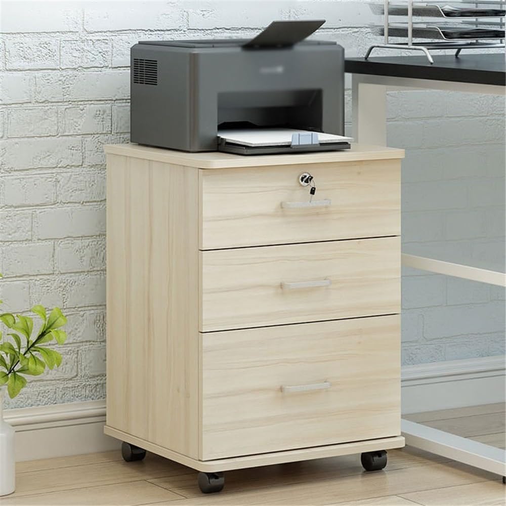 Archivadores de Fichas Gabinete bajo con cajón Archivador Gabinete de almacenamiento de archivos Gabinete de archivo de oficina móvil con bloqueo simple Oficina(Beige)