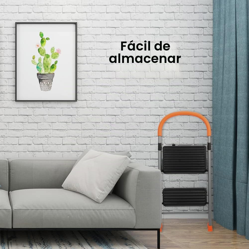 TreeLen Escalera de 2 peldaños, Taburete metálico Plegable para Adultos, Escalera portátil de Acero para Uso intensivo, peldaños Anchos Antideslizantes, Ligera y Resistente