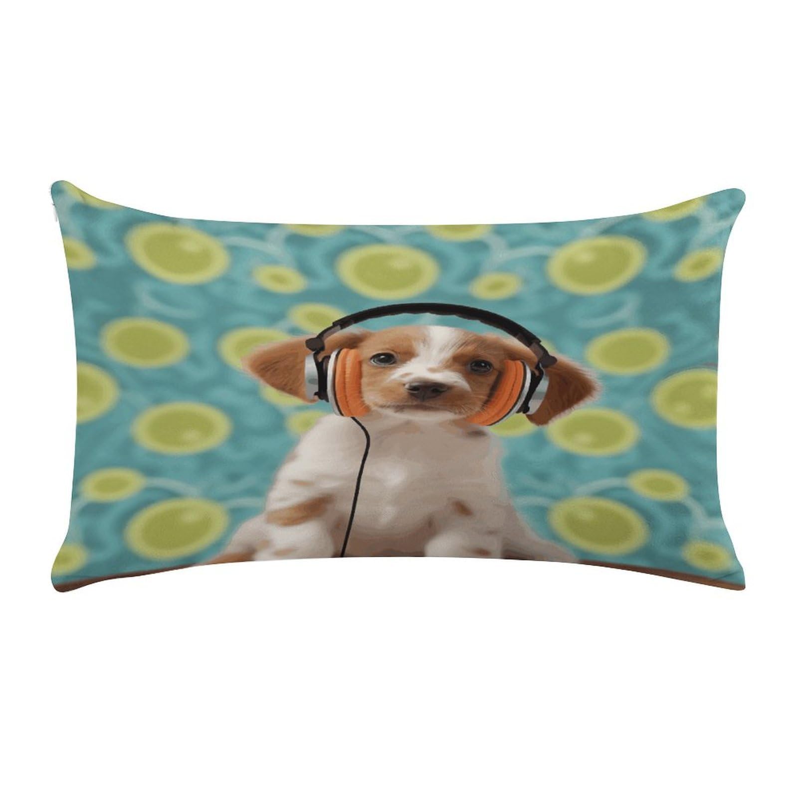 Puppy with Headphones Pillow Cover Super Soft Pillowcase Luxury Cozy Fuzzy Velvet Pillow Shams Breathable Standard Pillow Cases with Zipper Wrinkle-Free Pillow Cover 12 "×20 "