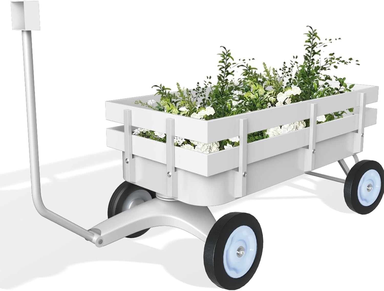 White All-Terrain Wagon, Wedding Flower Girls Wagon Cart with Handle, Utility Steel Cargo Wagons with Removable Wooden Side Panels (White, Small) White Small