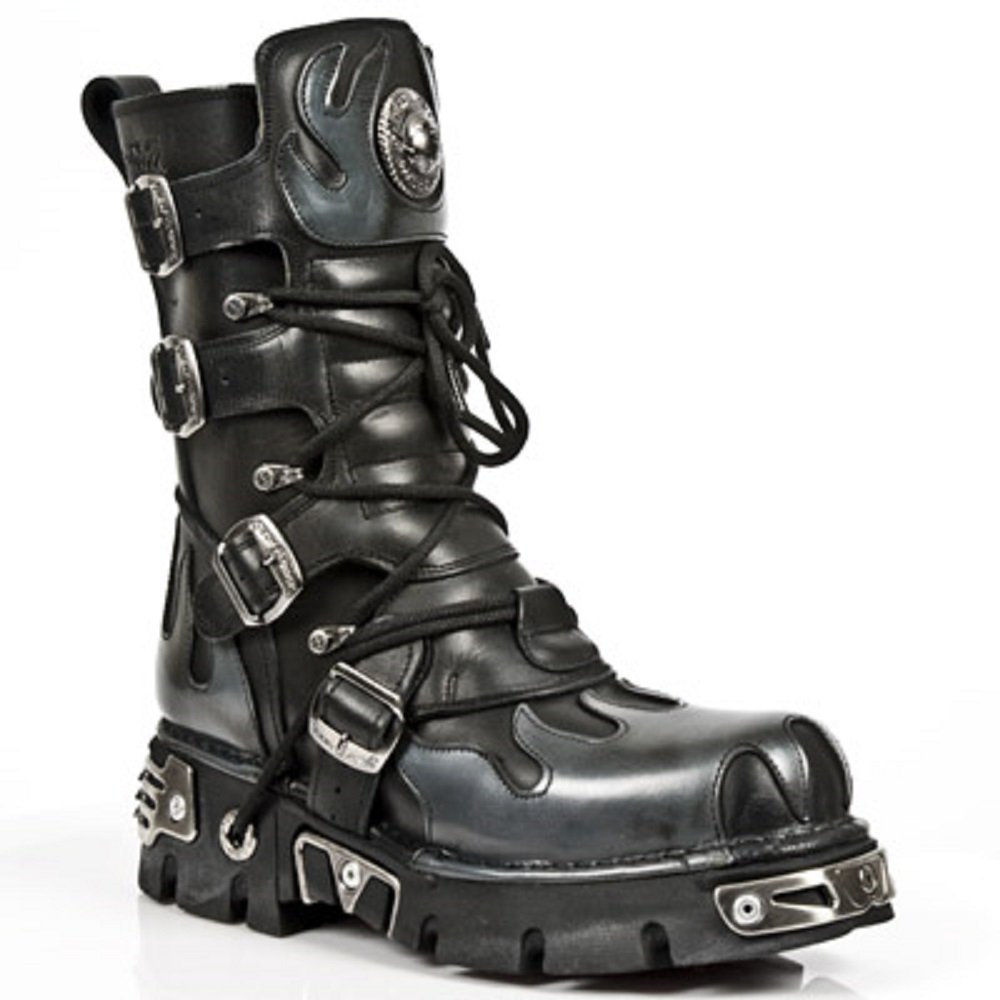 New Rock Metallic nero Pelle Stivali M.591-S2