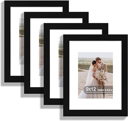 Vista 34 de Juego de 4 portarretratos de 5 x 7 pulgadas, de vidrio real y marco de madera multicolor, exhibición en pared o mesa, para fotos de 4 x 6 pulgadas