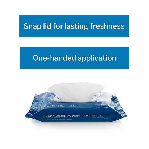 McKesson Disposable Wipe 1 Pack, 100 Washcloths - Large Adult Body and Incontinence Washcloths with Aloe and Vitamin E, Alcohol-Free, 100 Wipes Per Pack