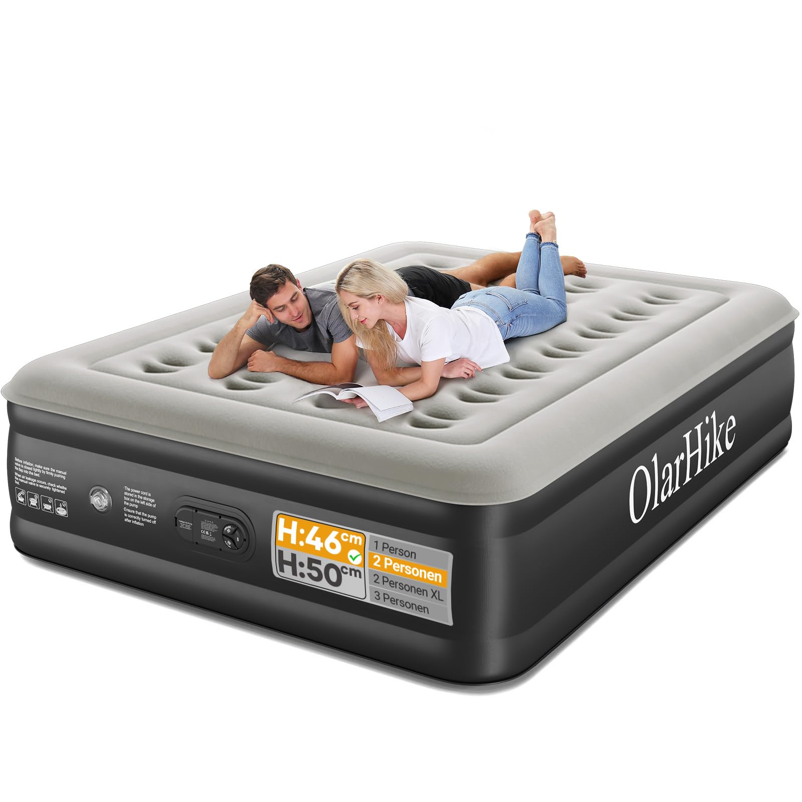 OlarHike Luftmatratze Selbstaufblasend, Luftbett 2 Personen, Gästebett Bett, Matratze 140x200, aufblasbare Luftmatratze für Camping, Zelt, Sofa und Heimgebrauch - 200 x 140 x 46 cm