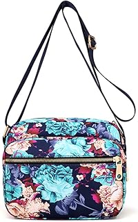 Collsants Small Nylon Purse Mini Crossbody Bag Travel Shoulder Bag Multi Zipper Pockets (flower-M)
