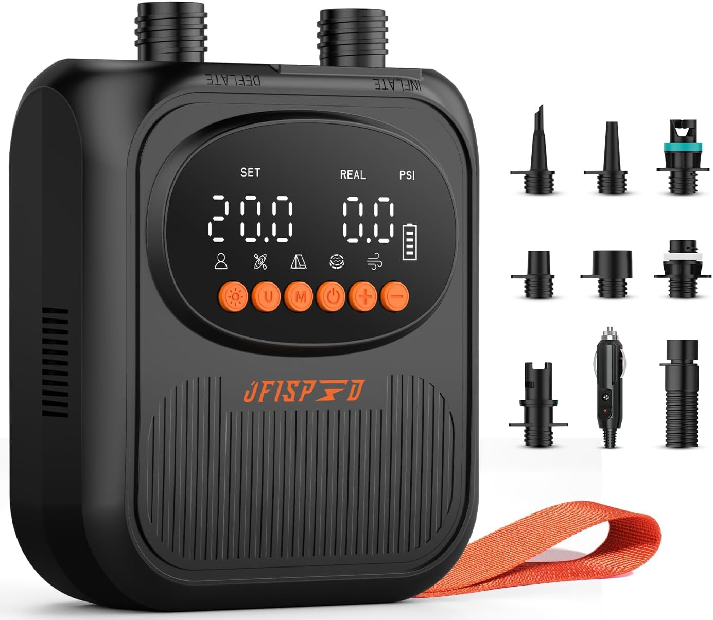 Paddle Board Pump, 20PSI High Pressure SUP Pump with Auto-Off, Dual Stage Inflation & Deflation for Stand Up Paddle Boards, Boat, Tent, Mattress Battery Power Black