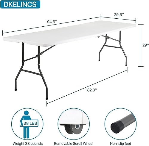 Miniatura 2 de Dkeli Mesa plegable portátil de 8 pies, mesa de picnic plegable resistente para acampar al aire libre, interior, picnic y fiesta, plegable por la