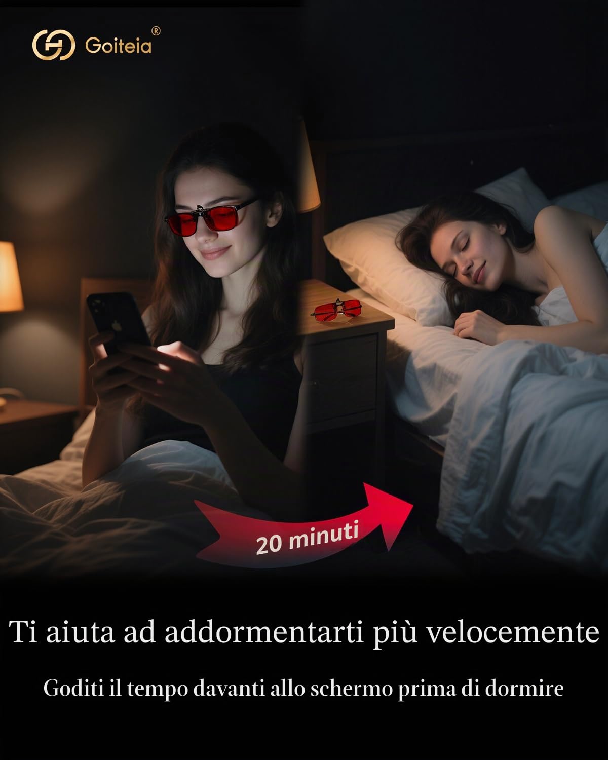Goiteia Clip on Occhiali Luce Blu Rossa – 100% Blocca completamente la luce blu e verde – Pellicola AR a doppio strato – Allevia la fatica oculare e migliora il sonno