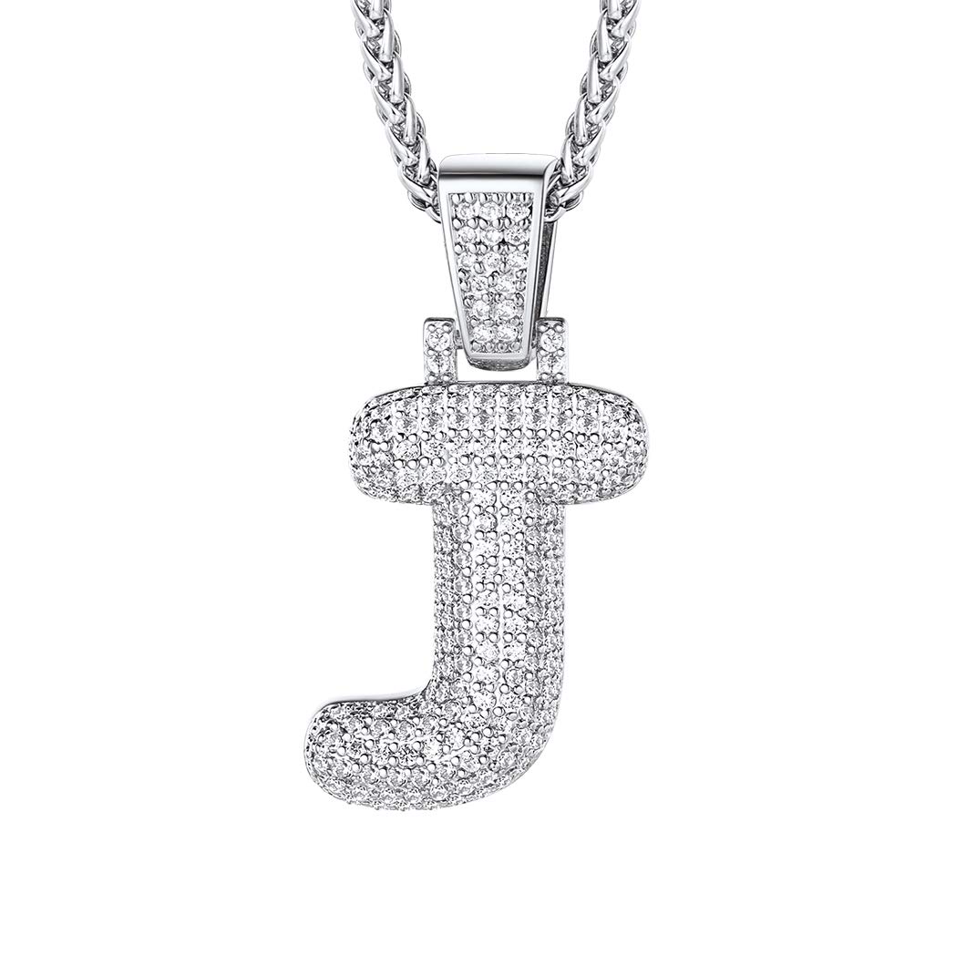 Cubic Zirconia Bubble Letter Initial Pendant Necklace, Sparkle Number 0-9 Pendant, Trendy Hip Hop Jewellery, Customizable Name, with Gift Packaging