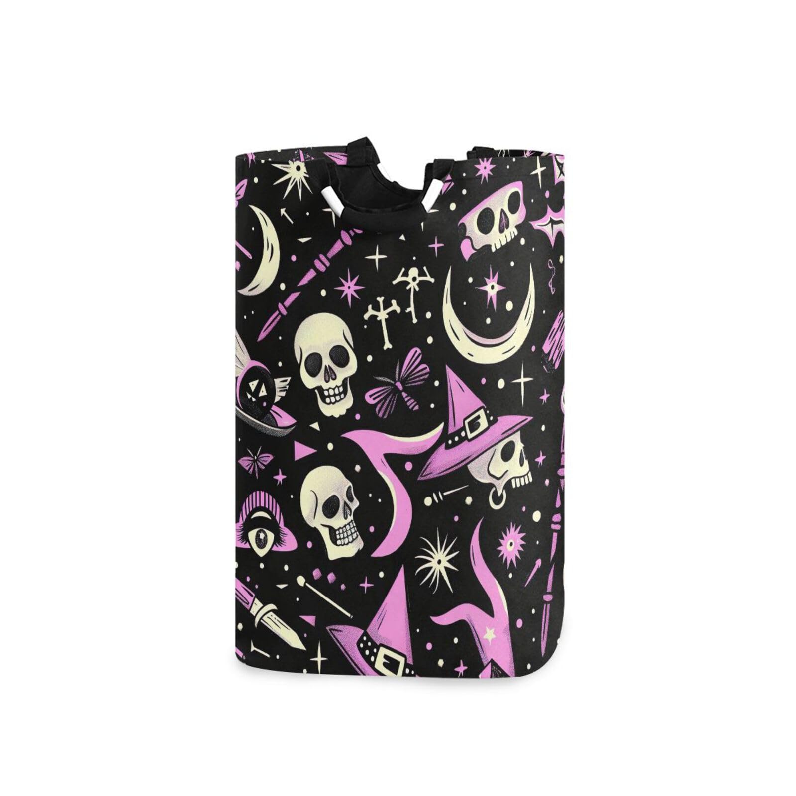 Jihqo Laundry Hamper Basket Halloween Skull Magic Collapsible Nursery Storage Bin Waterproof Clothing Baskets for Home Bedroom Bathroom Washing Room