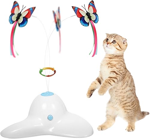 Zenes - Juguete eléctrico para gatos con mariposa giratoria divertido juguete para ejercicio con mariposa de repuesto Blanco, forro polar verde con