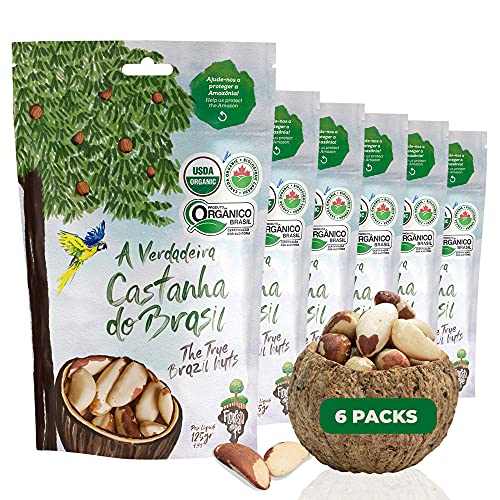 The True Organic Premium Brazil Nuts - 6 PACK (4.4oz each) - Raw, Sustainably Harvested, Certified Organic, Handpicked, Fresh, Whole, Jumbo Size, Unsalted - Non-Gmo, Keto Friendly, Vegan, Kosher