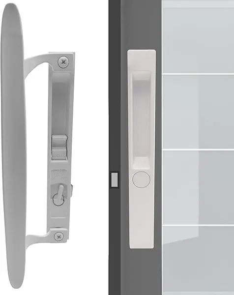 ACEPLANET Flush Mount Non-Keyed Sliding Glass Door Handleset, 6-5/8" H.C., Fits 1" to 1-1/8" Thick Doors, Features Night Lock & Hook Latch, Non-Handed, White Diecast