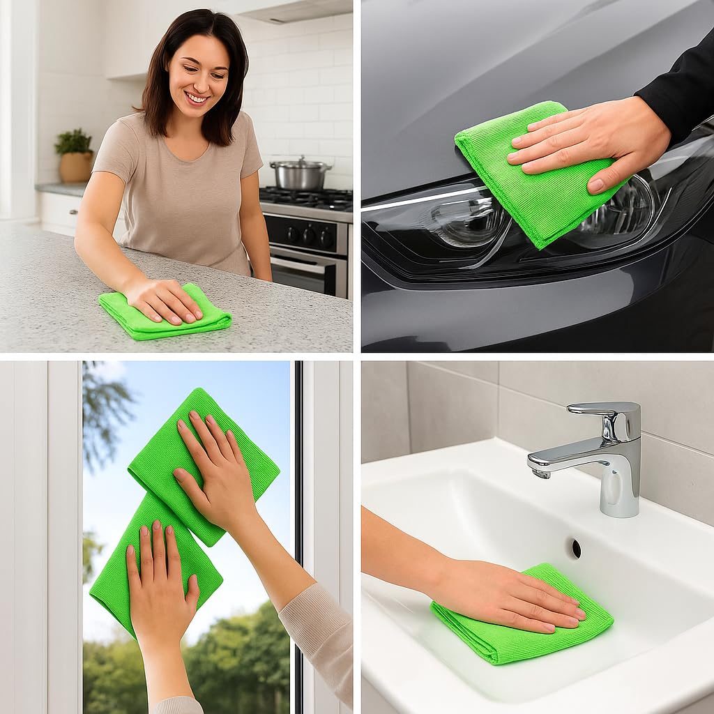 Sanjoma Paño de Microfibra Multiusos, 40x38 cm, Verde, 320 g/m² | No desprenden Pelusas ni Dejan Huellas | Ideales para secar cristalerías y vajillas delicadas | Resisten 300 Lavados (150)