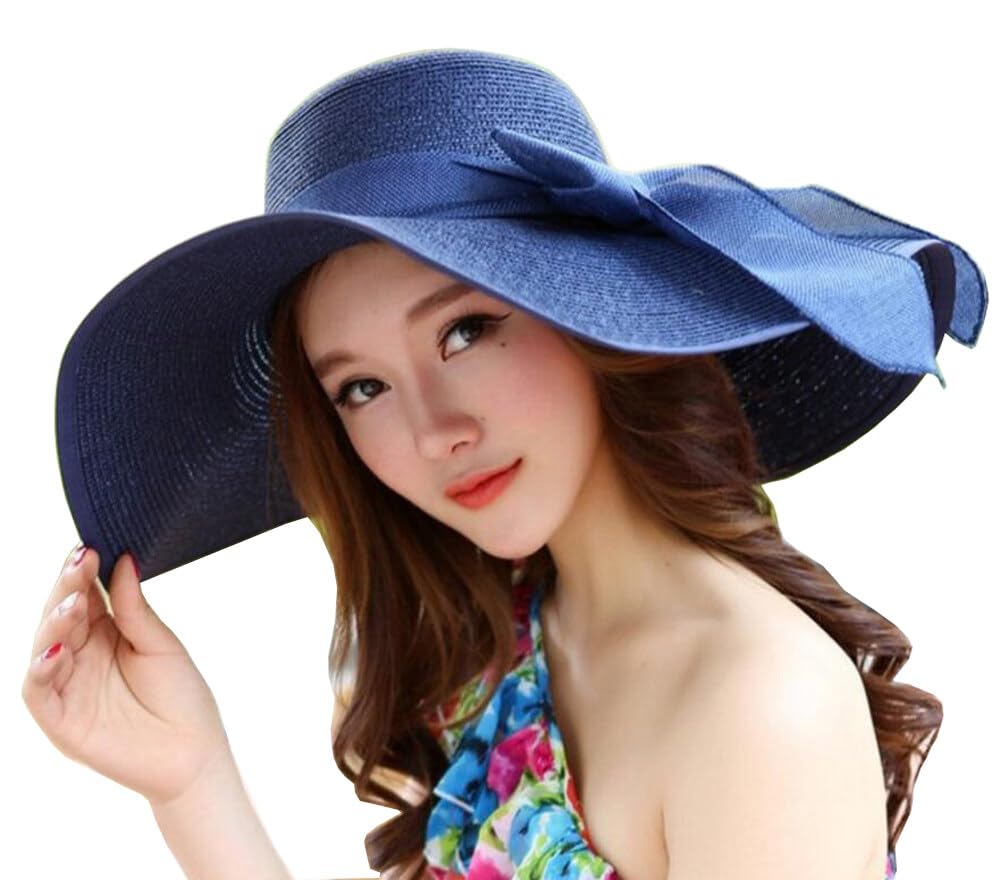 VASANASombrero de verano de ala ancha para mujer, sombrero de verano, con borde de lazo grande, para jardín, playa, sol, sombrero de verano, para fiesta, jardín, viajes