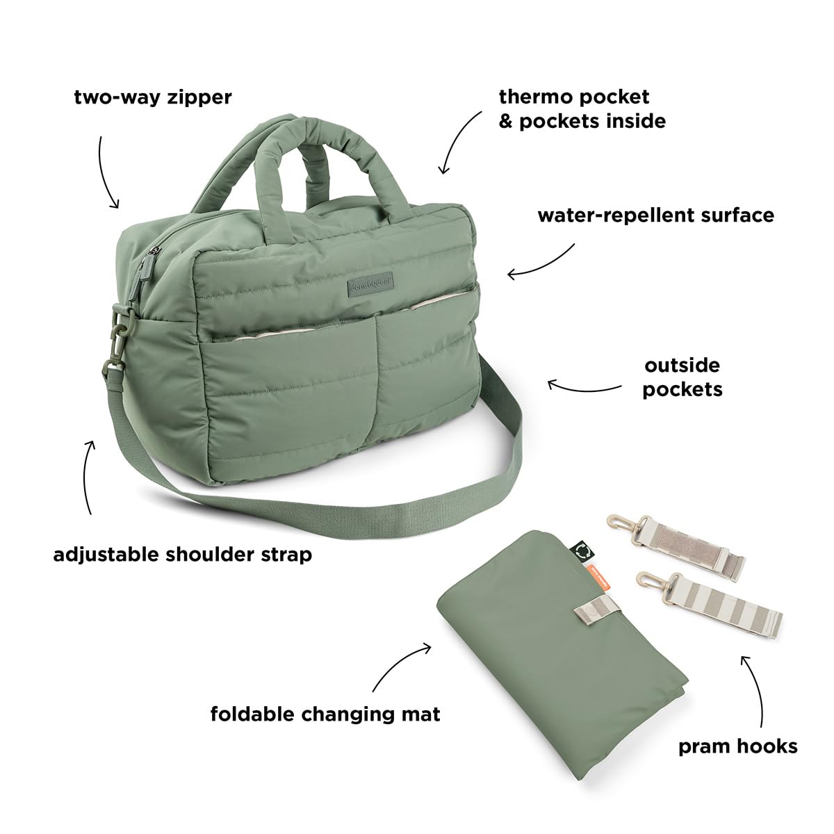 Done by Deer Wickeltasche Kinderwagen - Windeltasche - Kinderwagentasche mit Wickelunterlage, Schulterriemen, Tragegriffen & Kinderwagen-Haken - aus Recyceltem Polyester - 41 x 21 x H 29 cm - 24 L