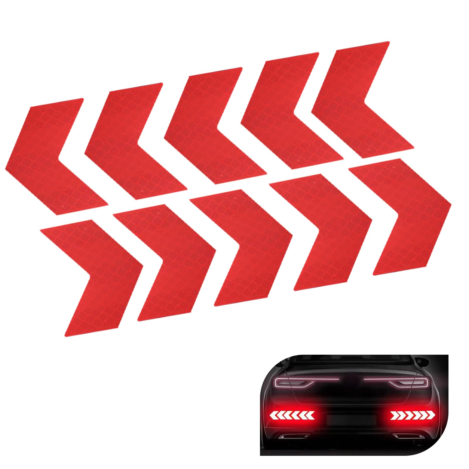 10 PCS Reflective Stickers, 1.97" x 1.77" Waterproof High Visibility Night Caution Warning Arrow Shape Safety Reflective Tapes, Universal for Most Vehicles (Red)