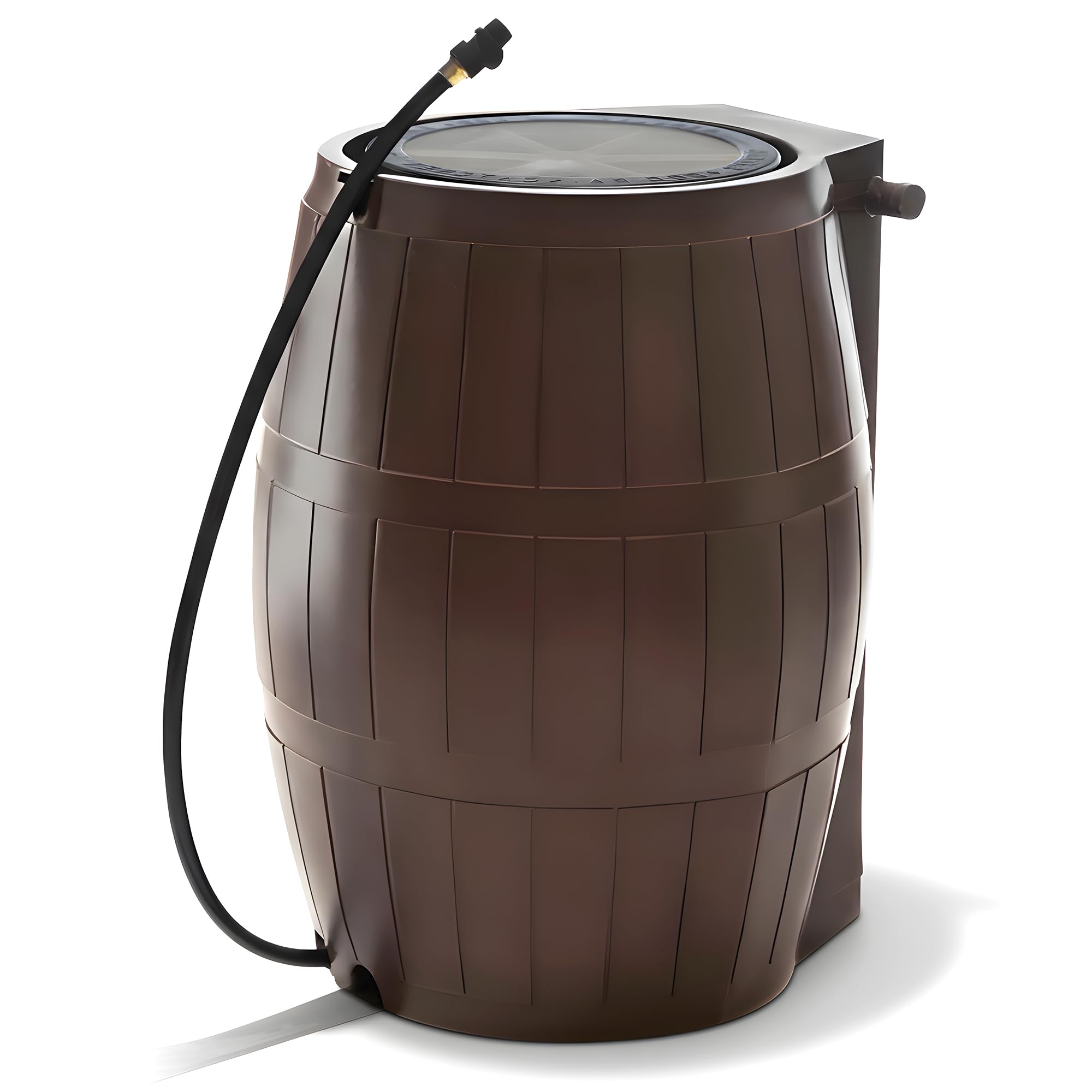 FCMP Outdoor Raincatcher 4000 Rain Barrel, Flat-Back Rainwater Catcher with Spigots, 50 Gallon, Brown - Portable Water Storage Container Tank for Home, Garden, and Backyard