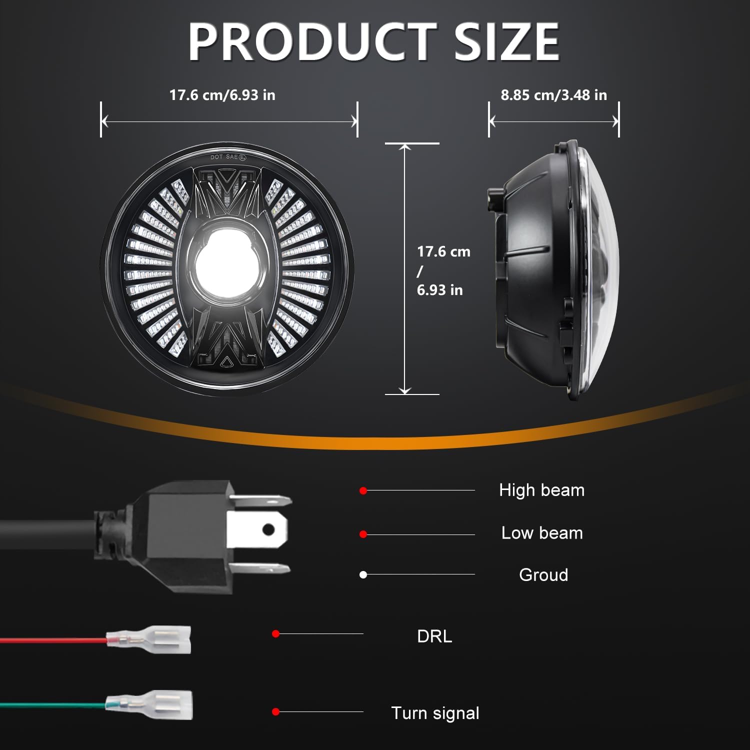 MONDEVIEW 7 Inch LED Headlight Round H6024 High Low Beam, Turn Signal DRL Compatible with Jeep Wrangler Chevy Ford Nissan Hummer, 2 Pack