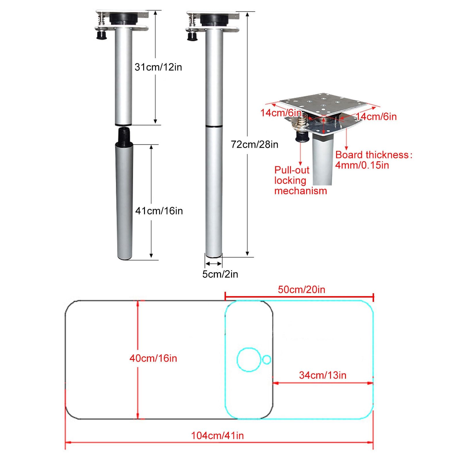 Mesa Plegable para Caravana, Mesas Giratorias de 360 ​​Grados para El Interior de Una Caravana, Accesorios Extraíbles para Caravana, Pontón(White)