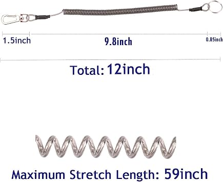 Fishing Lanyard (7Pcs) Safety Retractable Coiled Tether with Carabiner and Split Ring for Pliers, Boating, Tools(Black)