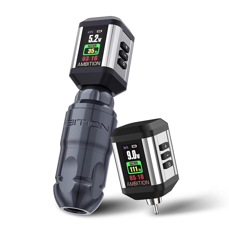 Máquina de Tatuagem Rotativa Ambition Lutin com 2 fontes de alimentação Korall, bateria de 2200 mAh e haste reta