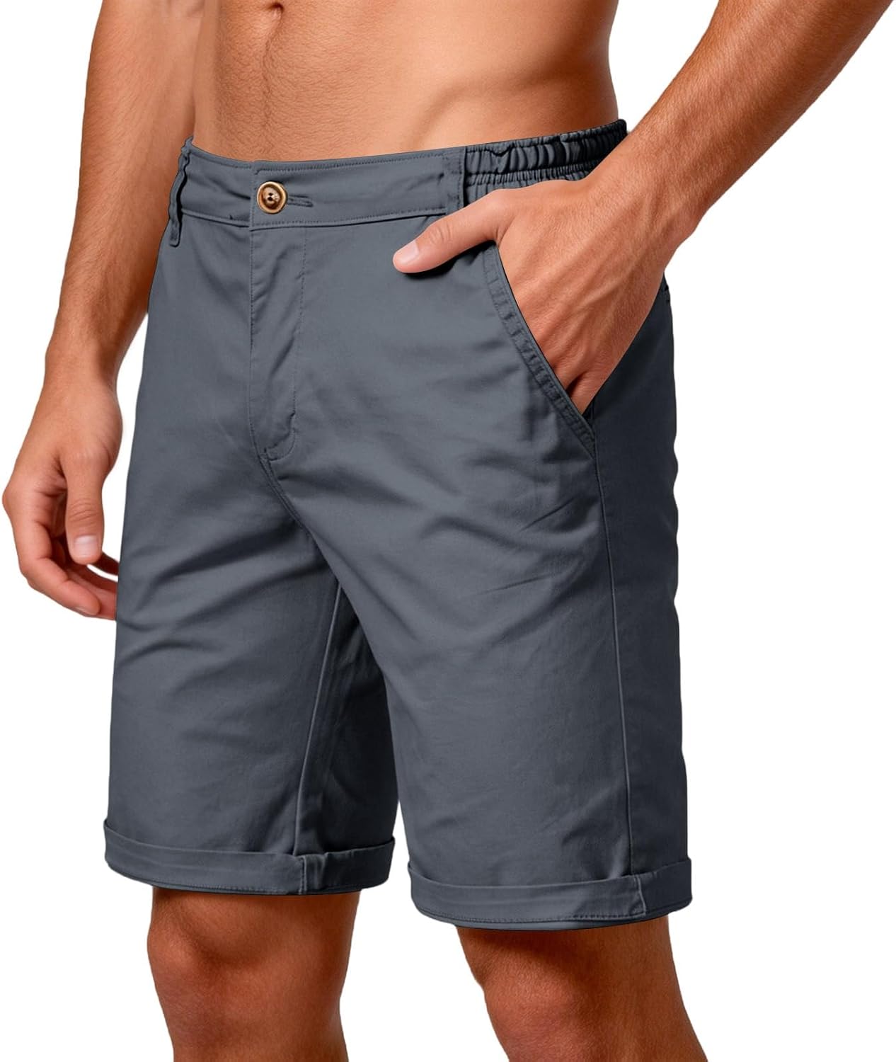 Ymosrh Men's Causal Shorts Elastic Waist Stretch Straight Leg Workout Golf Shorts with Pocket M-3XL