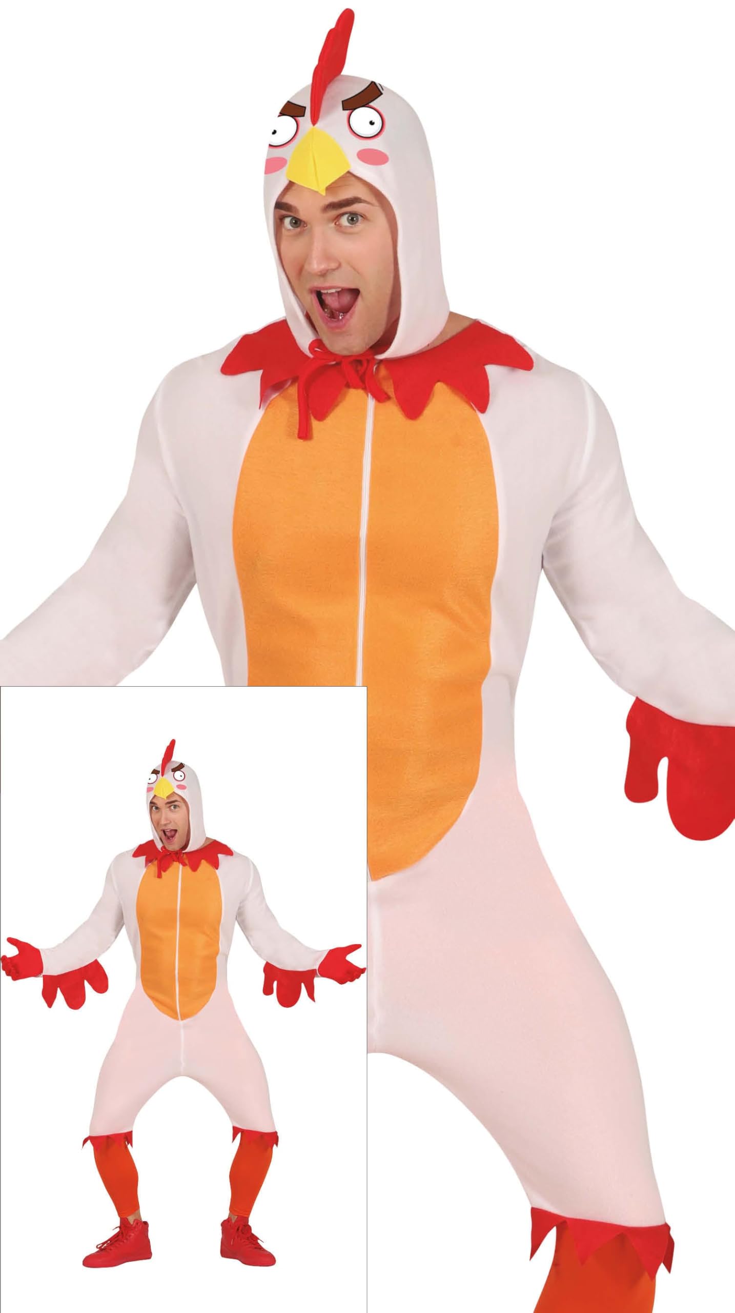 FIESTAS GUIRCA Chicken Mens Fancy Dress Costume - Rooster Funny Mens Costume - Hen Bachelor Party Stag Do Fancy Dress Men Size L