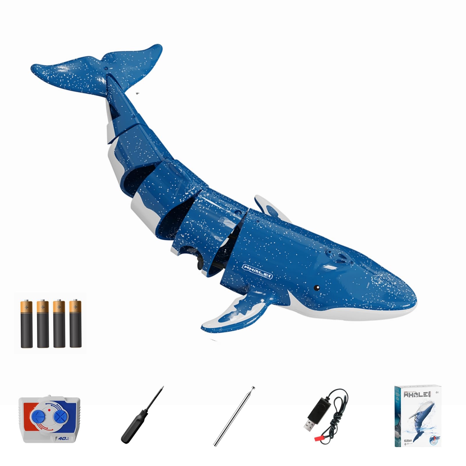 Remote Control Blue Whale Shark Toys, RC Boat, Water Toys for Kids, Outdoor Toys (4 x AA Batteries Included)