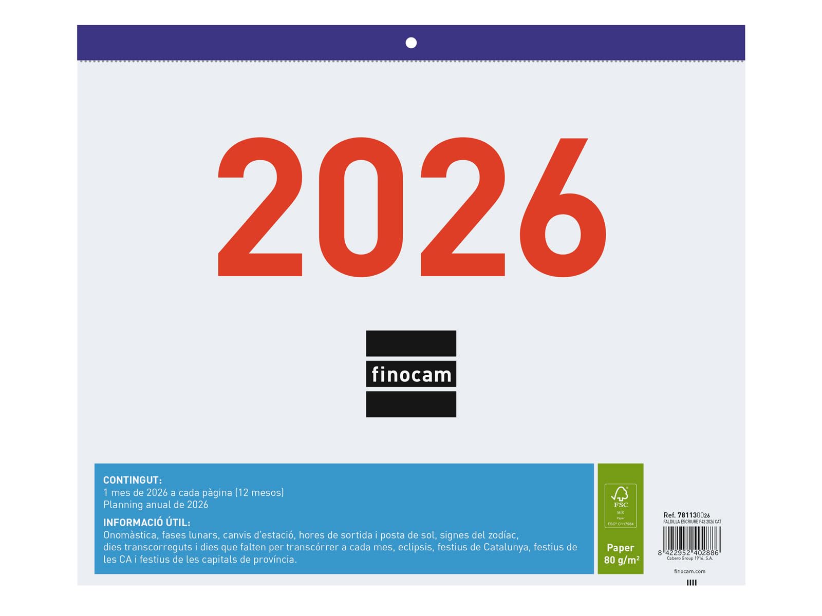 Finocam - Calendar Large Numbers 2026 Month View January - December 2026 (12 months) | Calendar 2026 to note | Monthly planner | Faldilla 2026 - Catalan