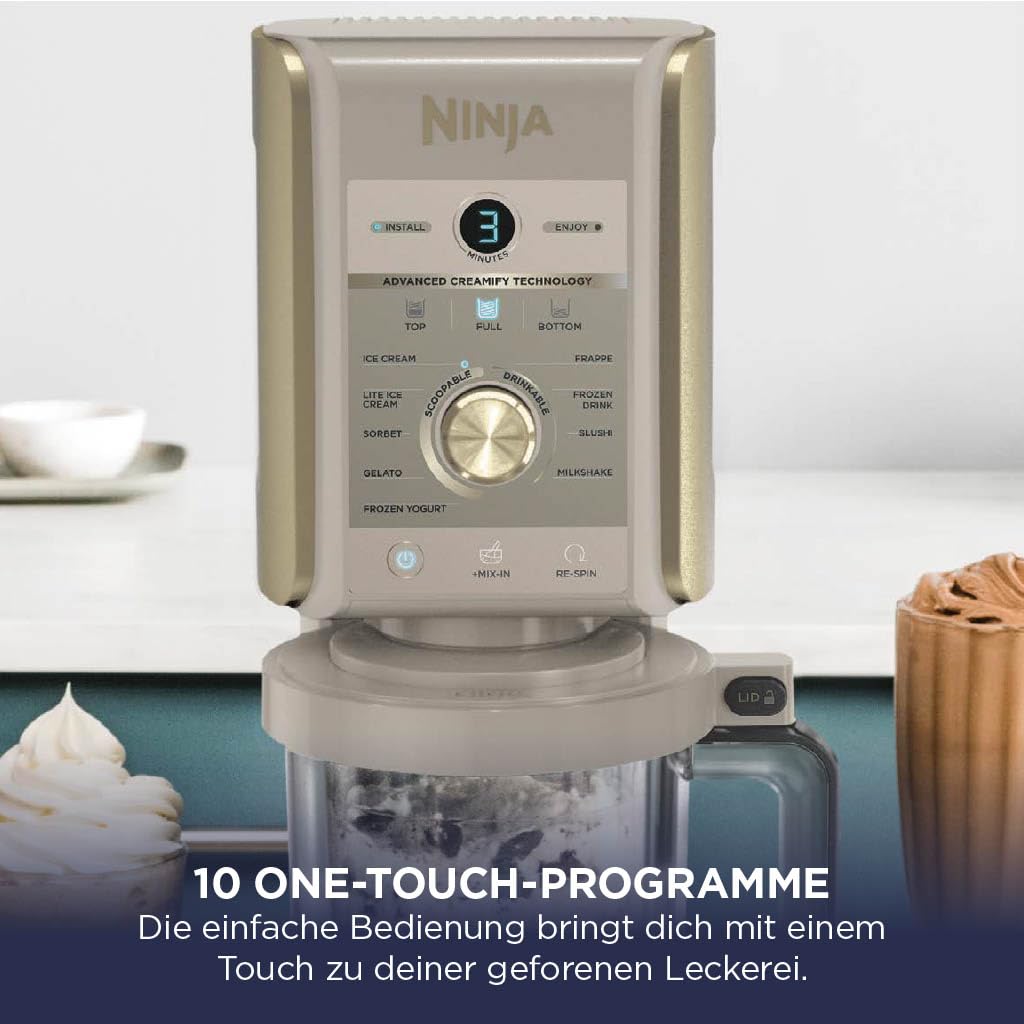 Ninja CREAMi Deluxe Eismaschine NC502EUSTGD 10 Funktionen 2 Behälter Dessert & Ice Cream Maker Stone Gold