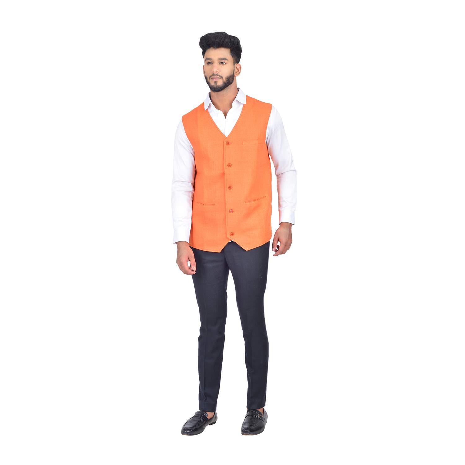 nilima silk Bhagalpuri Handloom Silk Nehru Jacket (Orange)-picture-27