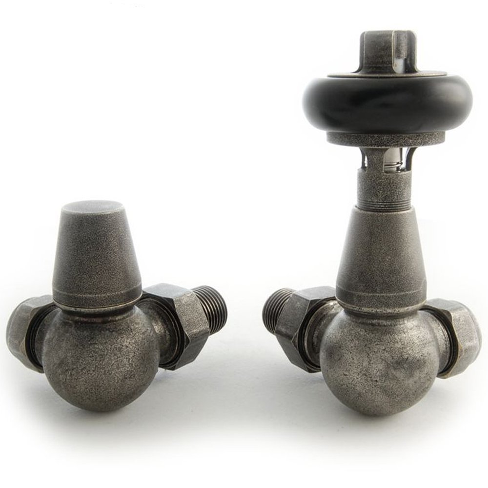 Faringdon Traditional Thermostatic Radiator Corner Valve Set Pewter