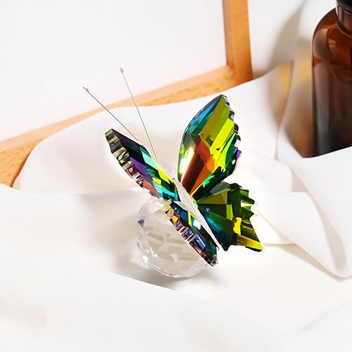 Miniatura 7 de YWHL Bonita figura de mariposa de cristal, hecha a mano, estatua de mariposa de cristal con base de bola de cristal, adorno de animal, regalos