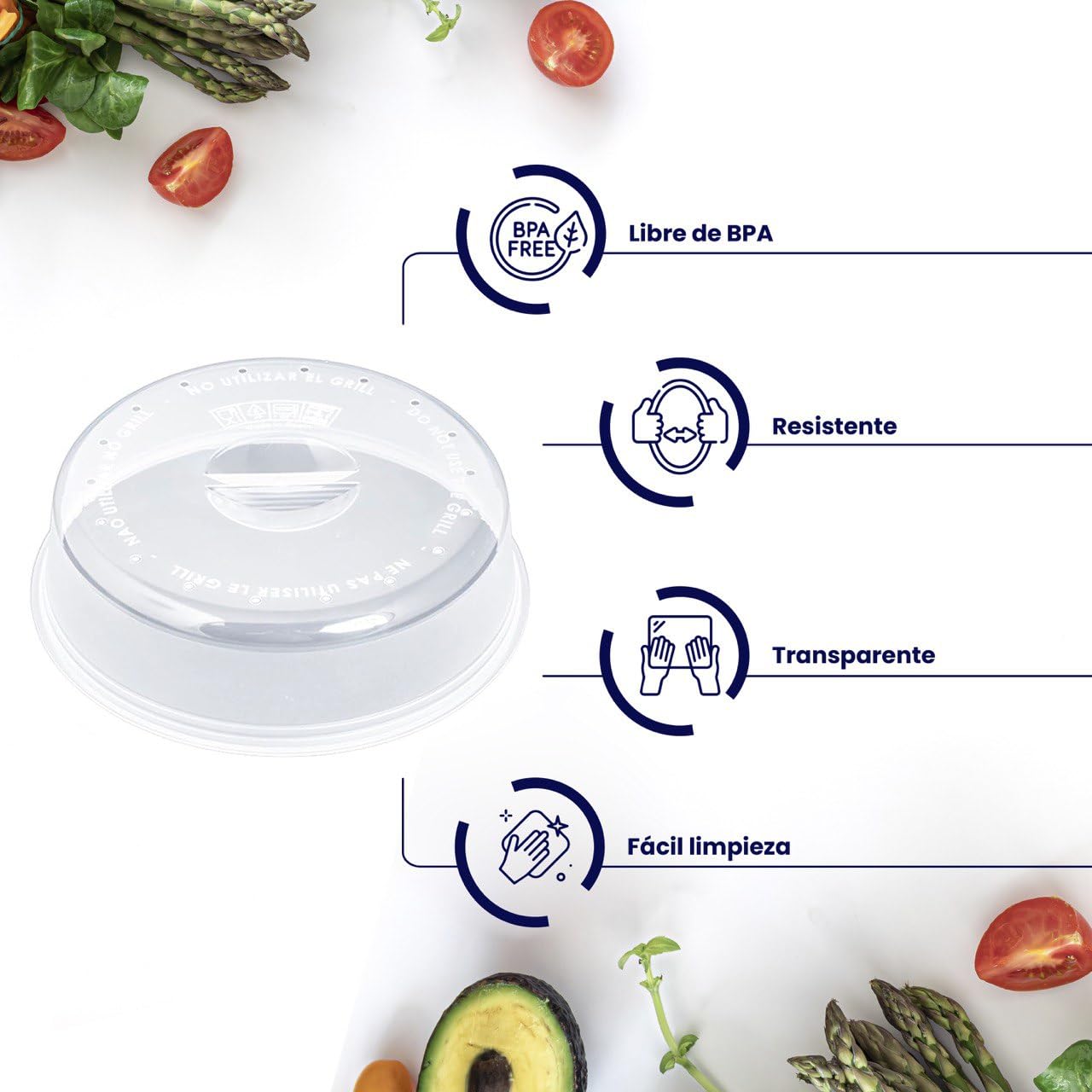 2 tapas microondas libre bpa 24 cm para cocina - Tapas para microondas (2 unidades) - 2 tapaderas microondas de 24 cm de diámetro - Fabricado en España