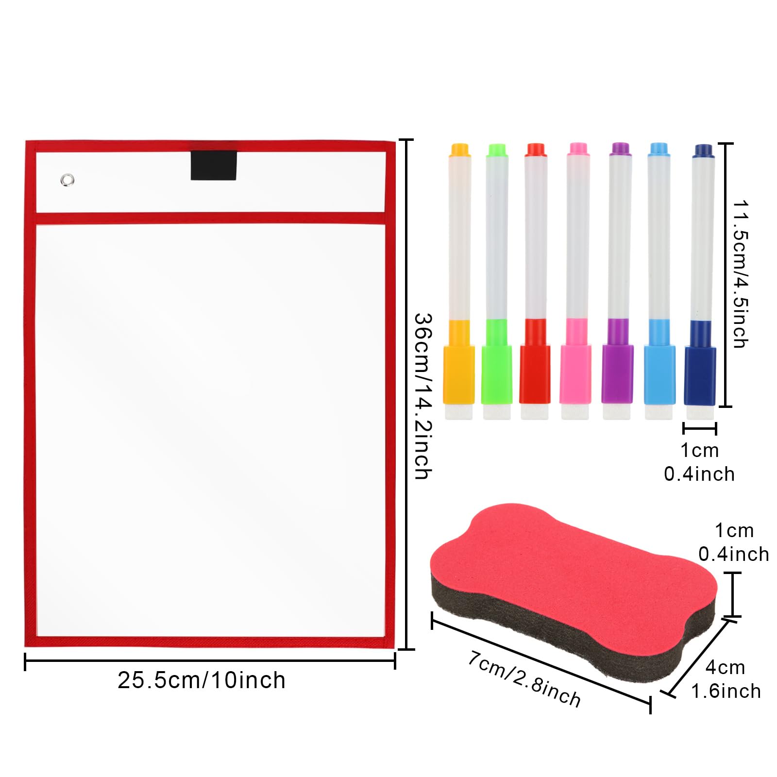 APACALI 37PCS Dry Erase Pockets Set, 20PCS Dry Erase Pockets A4, 16PCS Erase Pens, 1PCS Eraser - Image 2