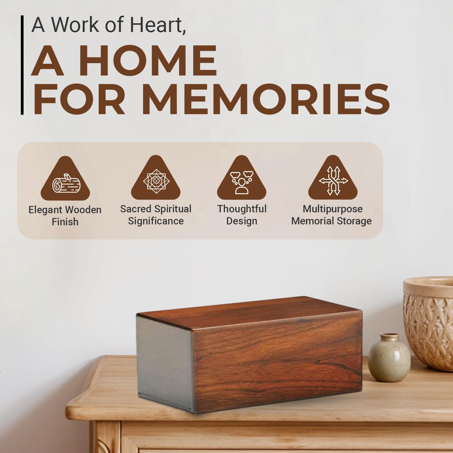 Wooden Urn Box for Human Ashes, Cremation Urns, Pet Memorial Urns, Cats & Infant Urn, Keepsake Burial Ash Box - Large (Style1, 9 x 6.5 x 4.5 inches)