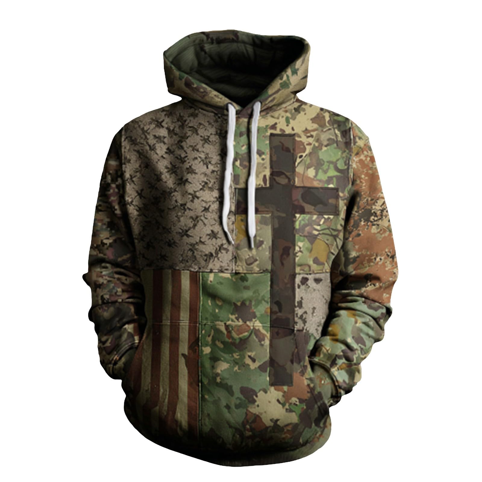 Sudadera Ganso Hombre Informal con Capucha Y Bandera Estadounidense para Hombre, De Manga Larga, Mensaje Adoración A Dios, Estilo Retro, Texto (Dark Blue, XXXXL) Camisas Larga