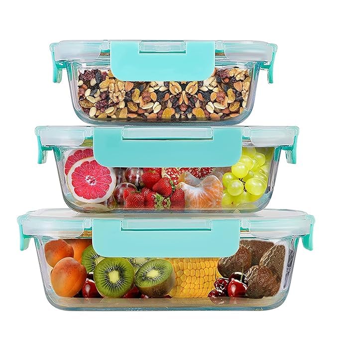 SIMPARTE Borosilicate Glass Food Storage Containers – Set of 3 (670ml