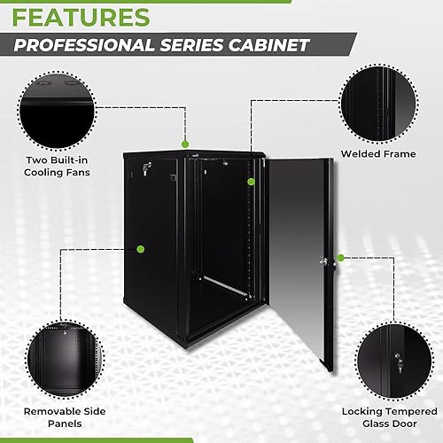 Miniatura 9 de Navepoint Gabinete de montaje en pared 15U Deluxe IT Rack de red de servidores de 19 pulgadas con puerta de vidrio con bloqueo, 16 pulgadas de