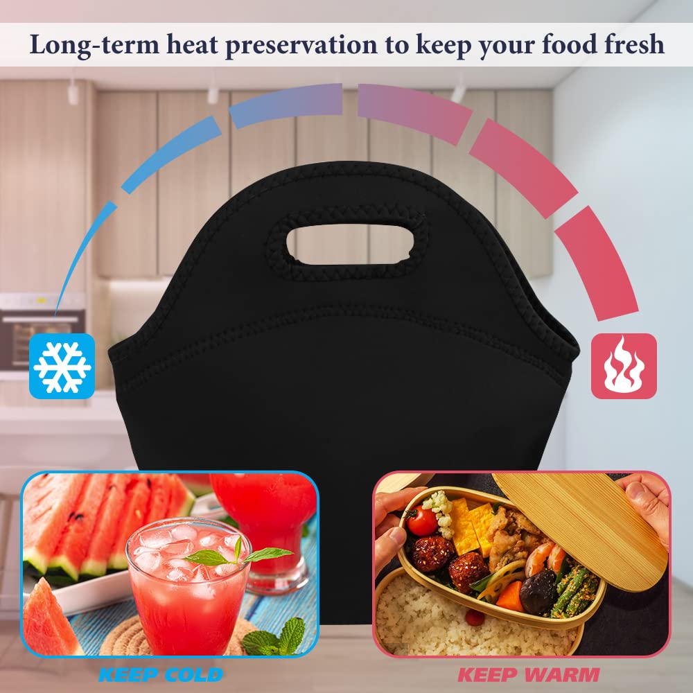 Chihutown 2 Pcs Black Neoprene Lunch Bag, Lunch Bags for Girl Boy Teens Insulated Lunch bag, Thermal - Image 4