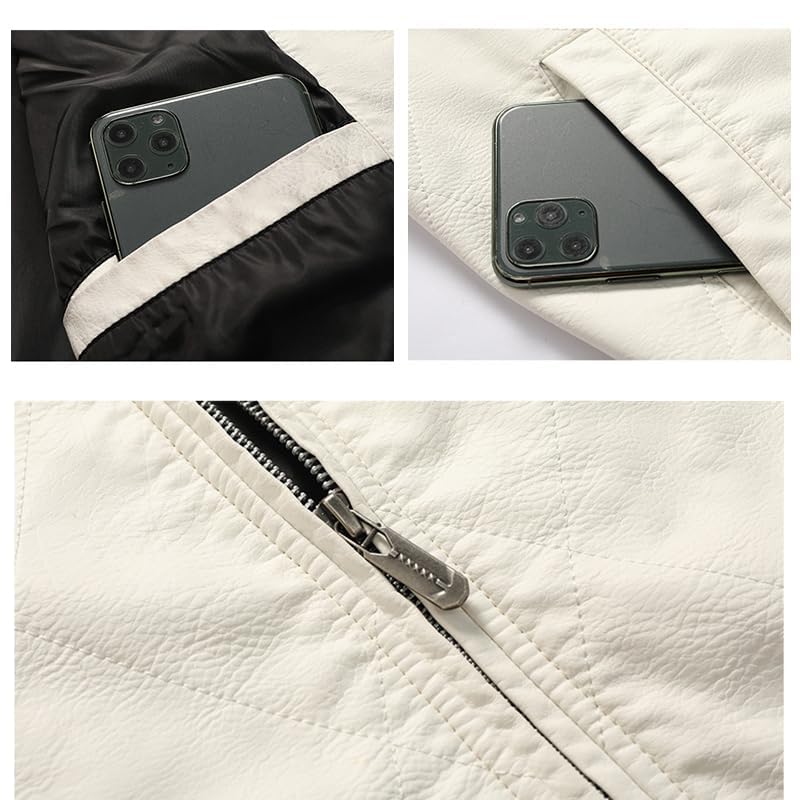 Image of Men's Faux Leather Jacket Zip-Up Winter Motorcycle Jacket Bomer Casual Windproof Coat with Removable Hood