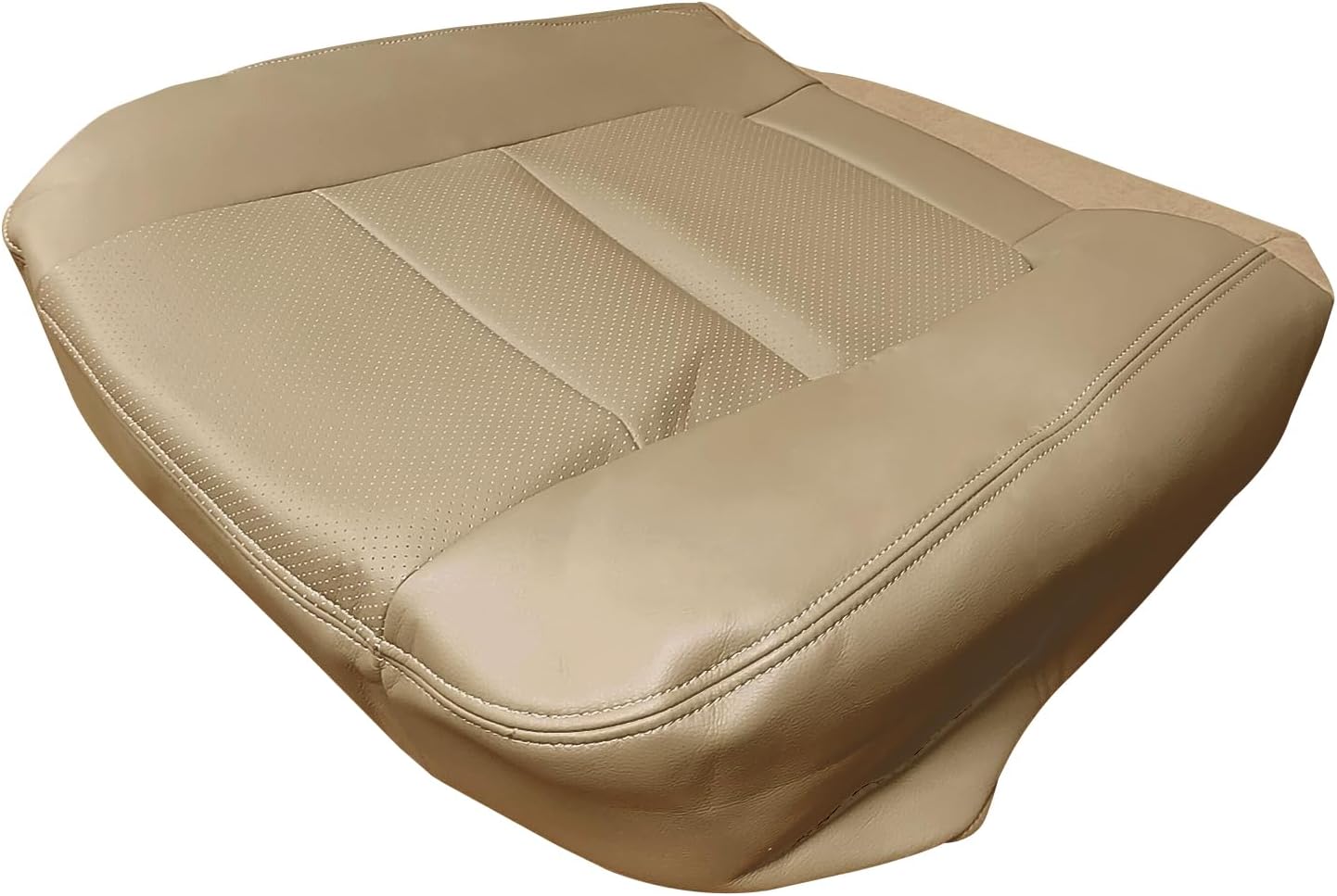 Driver Bottom Perforated Leather Seat Cover, Replacement Tan Driver Side Seat Cover Compatible with Ford F250 F350 F450 F550 Lariat 2001