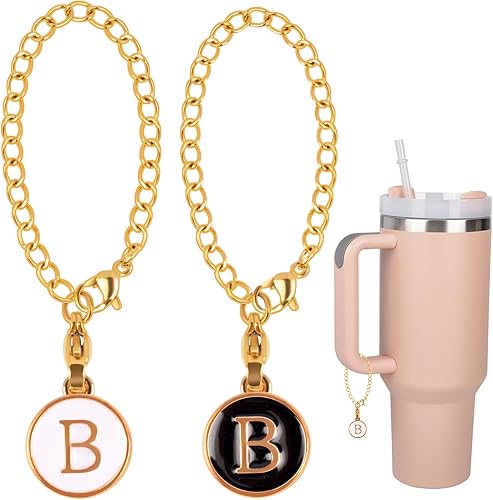 Paquete de 2 dijes de letras para Stanley, simples y modernos, placa de identificación con nombre de inicial, dije personalizado para vaso Stanley,