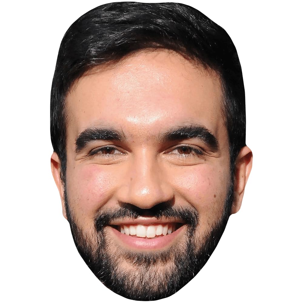 Celebrity Cutouts Lifelike Zohran Mamdani (Smile) Celebrity Mask, Flat Card Face, Fancy Dress Mask