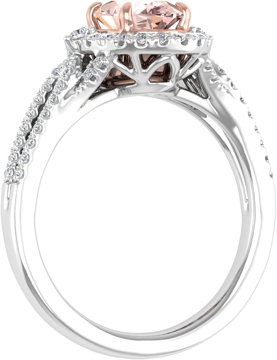 1 1/2 Carat White Natural Diamond and Oval Shaped Morganite Color Stone Engagement Ring in 14K Gold (SI1-SI2 Clarity)