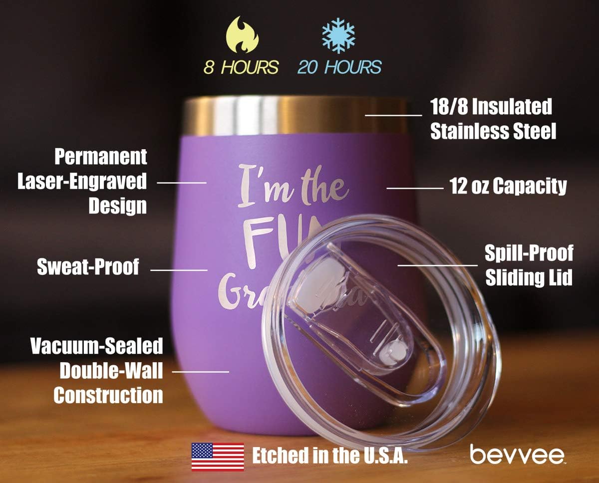 Bevvee Fun Grandma - Wine Tumbler with Sliding Lid - Stemless Stainless Steel Insulated Cup - Funny Outdoor Camping Gifts - Purple - Image 4