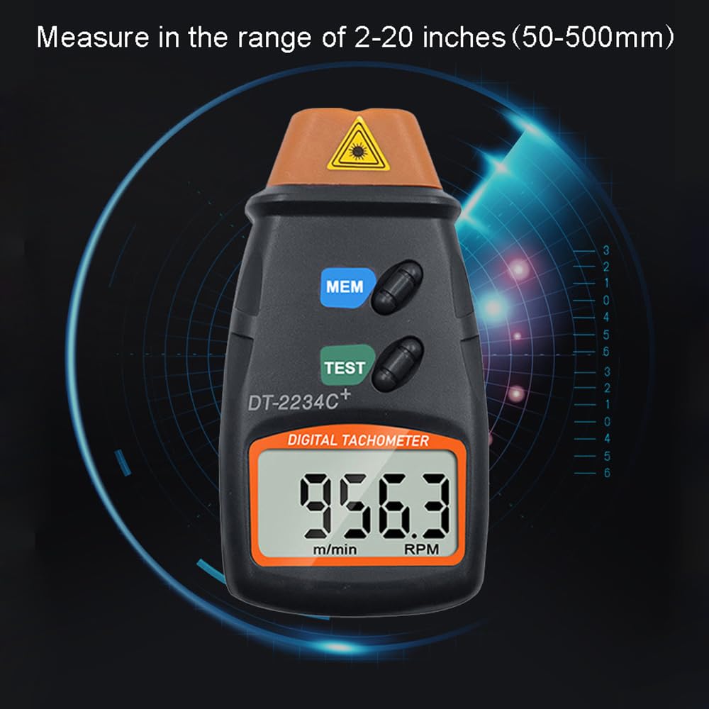 ThreeH Tachimetro digitale senza contatto LCD Foto Tachimetro portatile Tester RPM Misuratore di velocità del motore per ruote motore tornio elettrico ventilatore, batterie incluse
