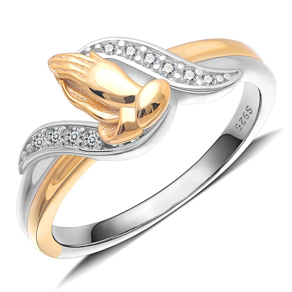 Ginger Lyne CollectionGinger Lyne Collection Easter Praying Hands Ring for Women, Lord's Serenity Prayer Ring for Men, Christian Jesus Purity Rings for Her, 14Kt Gold Over Sterling Silver Cubic Zirconia
